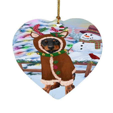 Christmas Gingerbread House Candyfest Doberman Pinscher Dog Heart Christmas Ornament HPOR56683