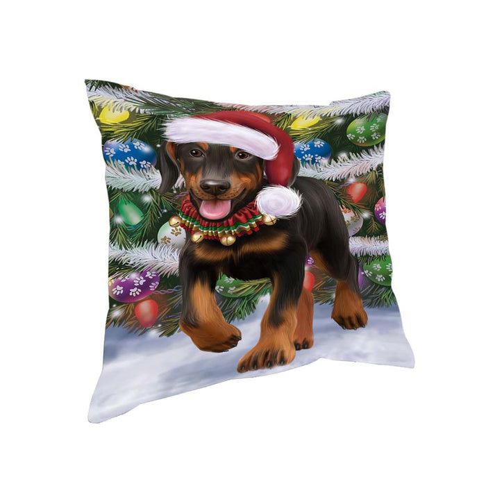 Trotting in the Snow Doberman Pinscher Dog Pillow PIL70676