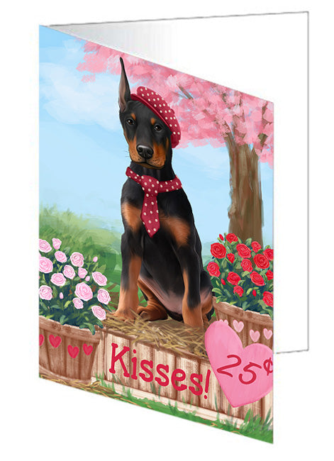 Rosie 25 Cent Kisses Doberman Pinscher Dog Handmade Artwork Assorted Pets Greeting Cards and Note Cards with Envelopes for All Occasions and Holiday Seasons GCD72098