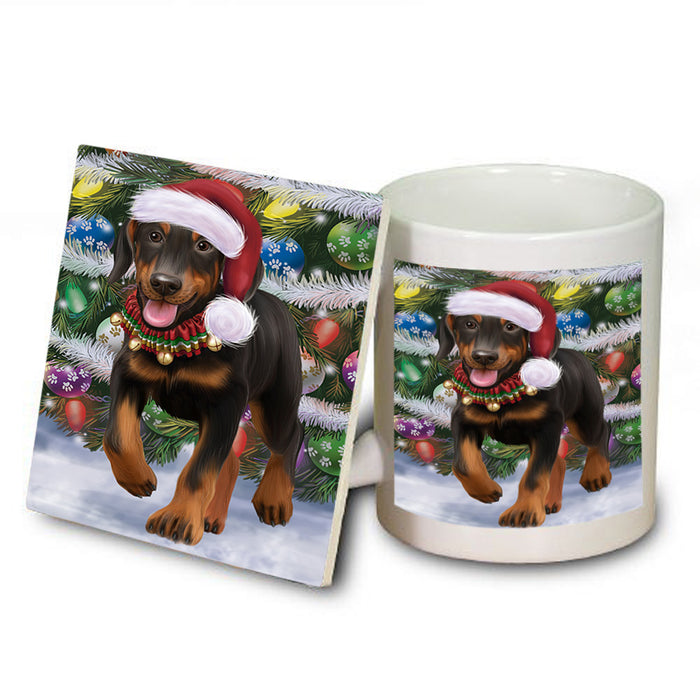 Trotting in the Snow Doberman Pinscher Dog Mug and Coaster Set MUC55429