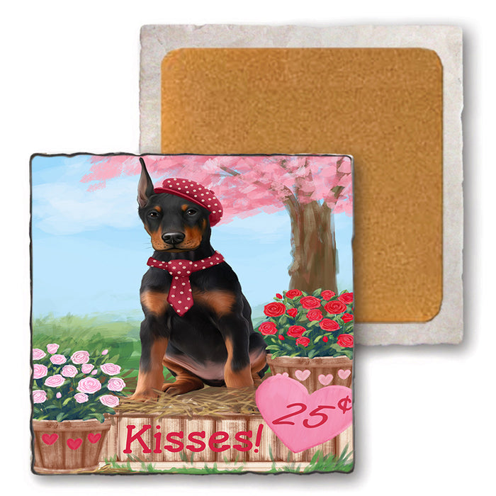 Rosie 25 Cent Kisses Doberman Pinscher Dog Set of 4 Natural Stone Marble Tile Coasters MCST50861