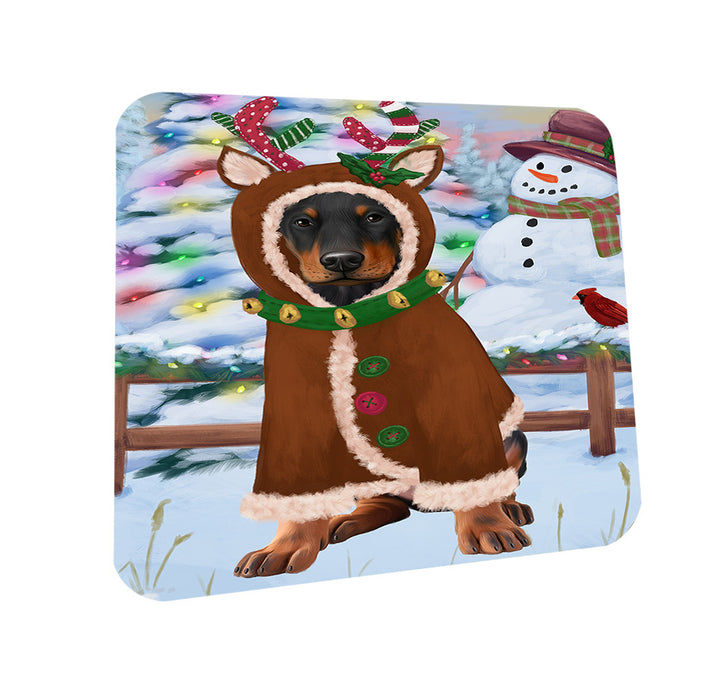 Christmas Gingerbread House Candyfest Doberman Pinscher Dog Coasters Set of 4 CST56285