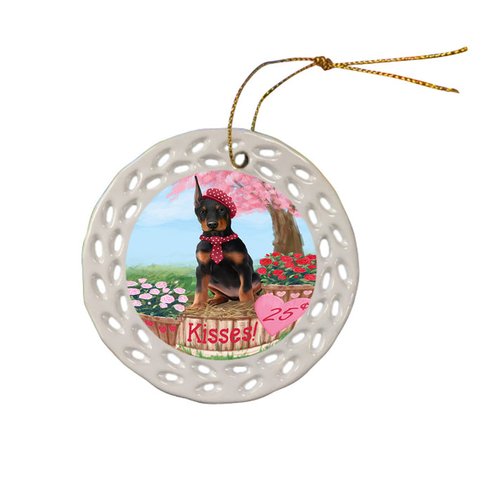 Rosie 25 Cent Kisses Doberman Pinscher Dog Ceramic Doily Ornament DPOR56217