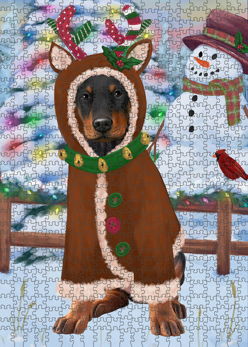 Christmas Gingerbread House Candyfest Doberman Pinscher Dog Puzzle with Photo Tin PUZL93508