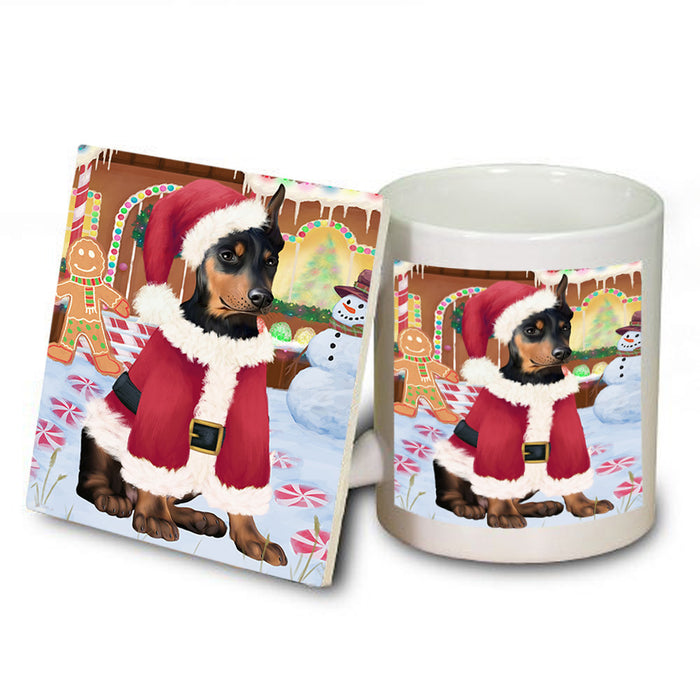 Christmas Gingerbread House Candyfest Doberman Pinscher Dog Mug and Coaster Set MUC56320