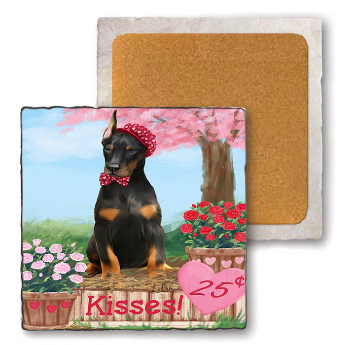 Rosie 25 Cent Kisses Doberman Pinscher Dog Set of 4 Natural Stone Marble Tile Coasters MCST50862
