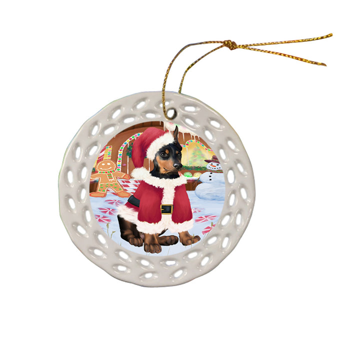 Christmas Gingerbread House Candyfest Doberman Pinscher Dog Ceramic Doily Ornament DPOR56684