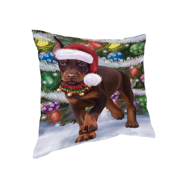 Trotting in the Snow Doberman Pinscher Dog Pillow PIL70680