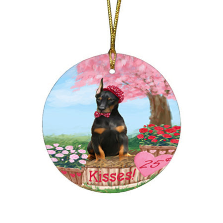 Rosie 25 Cent Kisses Doberman Pinscher Dog Round Flat Christmas Ornament RFPOR56218