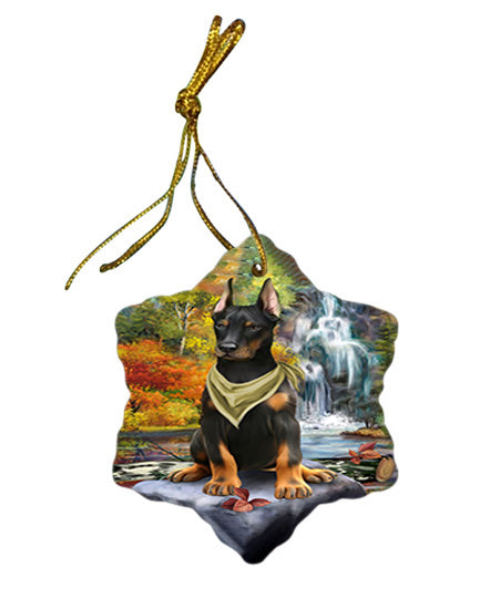 Scenic Waterfall Doberman Pinscher Dog Star Porcelain Ornament SPOR51871