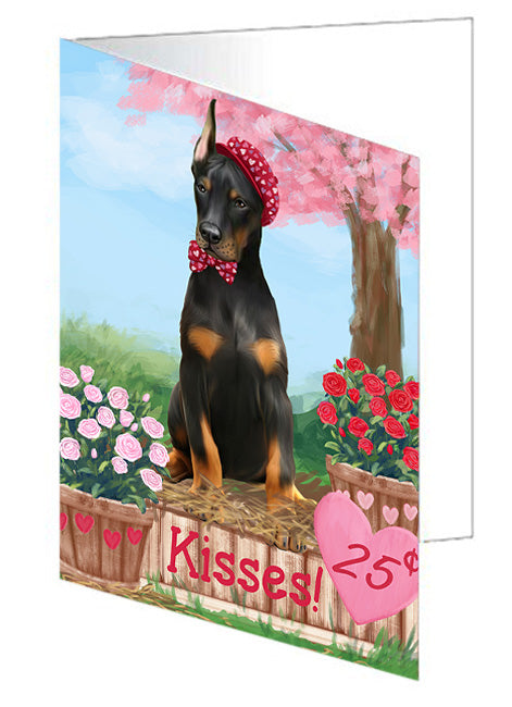 Rosie 25 Cent Kisses Doberman Pinscher Dog Handmade Artwork Assorted Pets Greeting Cards and Note Cards with Envelopes for All Occasions and Holiday Seasons GCD72101