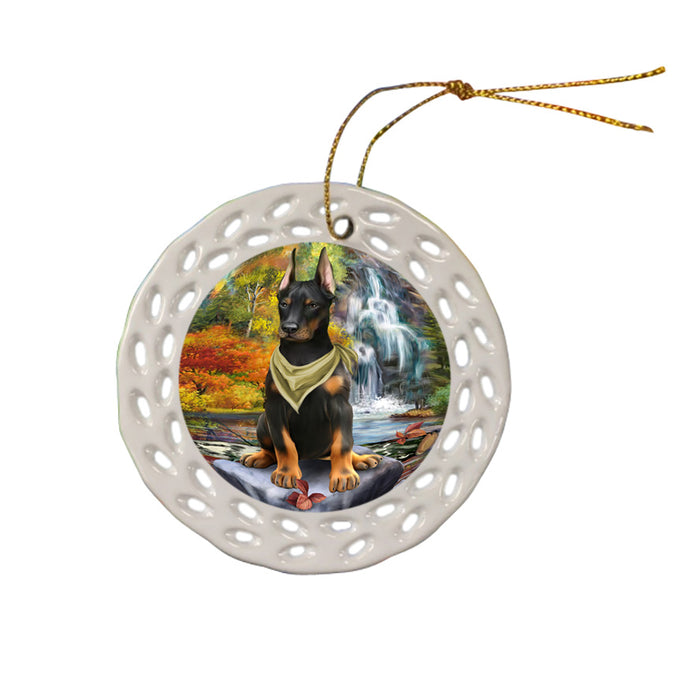 Scenic Waterfall Doberman Pinscher Dog Ceramic Doily Ornament DPOR51880