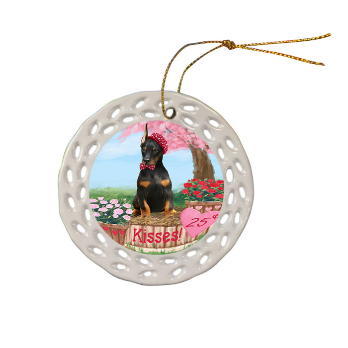 Rosie 25 Cent Kisses Doberman Pinscher Dog Ceramic Doily Ornament DPOR56218