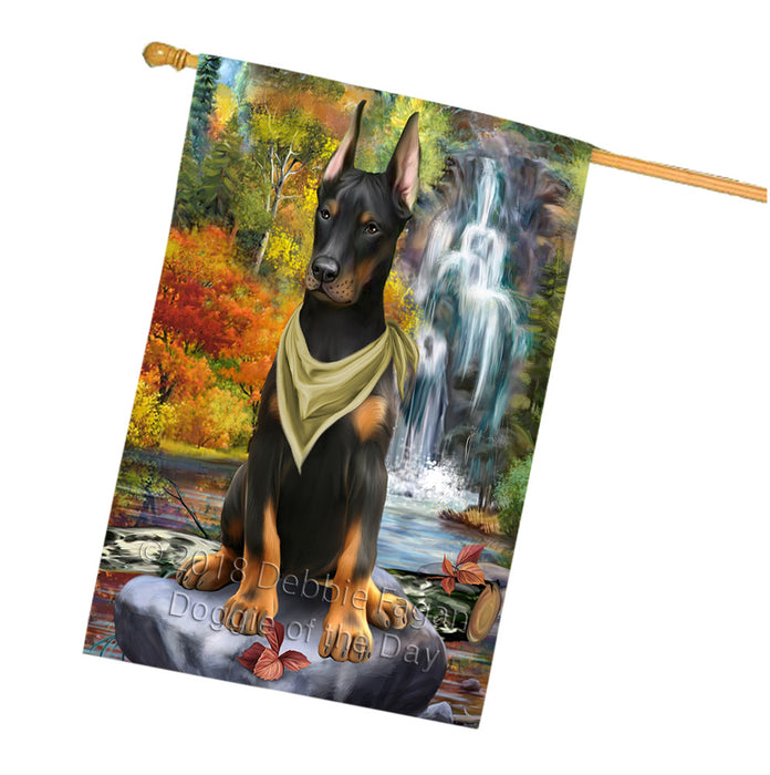 Scenic Waterfall Doberman Pinscher Dog House Flag FLG52013