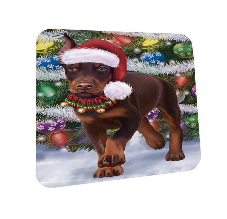 Trotting in the Snow Doberman Pinscher Dog Coasters Set of 4 CST55396