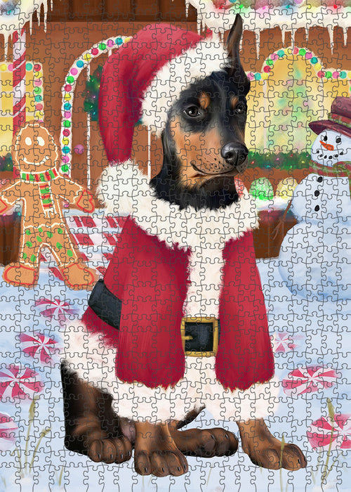 Christmas Gingerbread House Candyfest Doberman Pinscher Dog Puzzle with Photo Tin PUZL93512