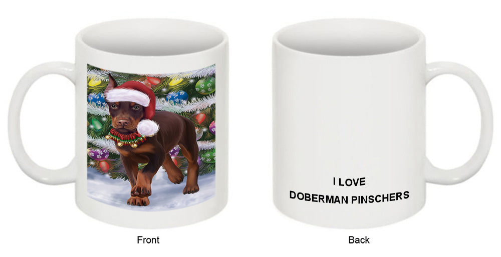 Trotting in the Snow Doberman Pinscher Dog Coffee Mug MUG50836