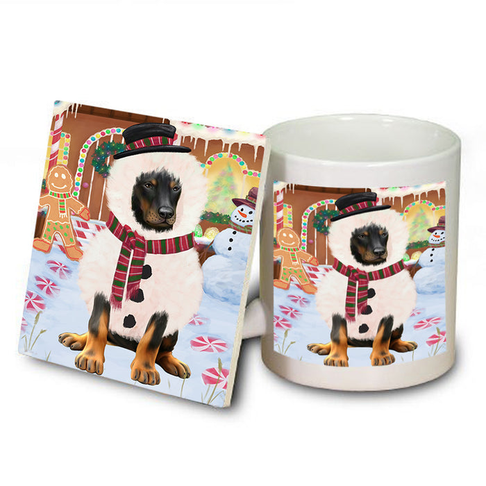 Christmas Gingerbread House Candyfest Doberman Pinscher Dog Mug and Coaster Set MUC56321