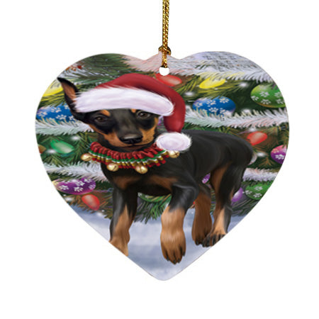 Trotting in the Snow Doberman Pinscher Dog Heart Christmas Ornament HPOR55795