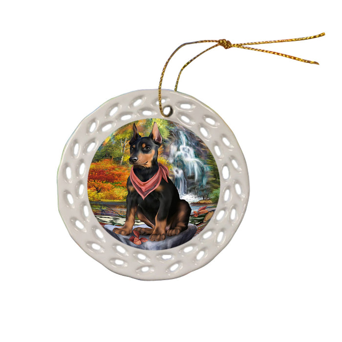 Scenic Waterfall Doberman Pinscher Dog Ceramic Doily Ornament DPOR51881