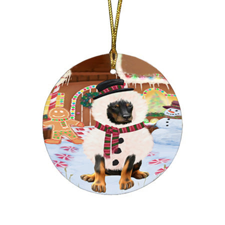 Christmas Gingerbread House Candyfest Doberman Pinscher Dog Round Flat Christmas Ornament RFPOR56685