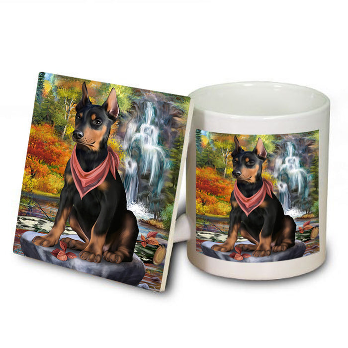 Scenic Waterfall Doberman Pinscher Dog Mug and Coaster Set MUC51873