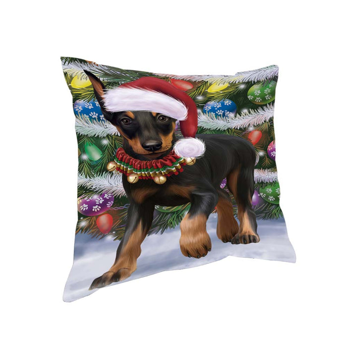 Trotting in the Snow Doberman Pinscher Dog Pillow PIL70684