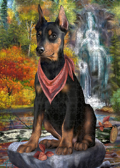 Scenic Waterfall Doberman Pinscher Dog Puzzle with Photo Tin PUZL59730