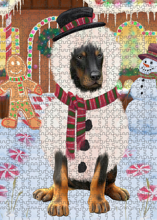 Christmas Gingerbread House Candyfest Doberman Pinscher Dog Puzzle with Photo Tin PUZL93516
