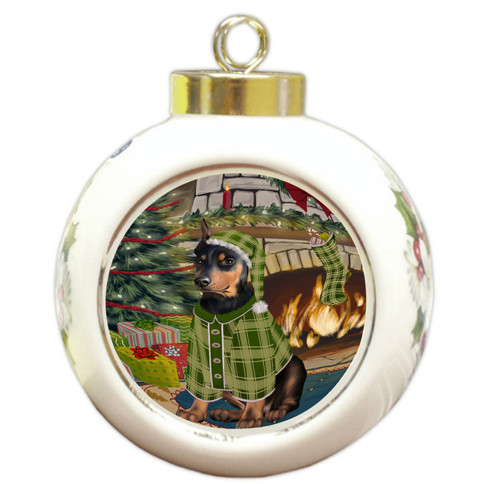 The Stocking was Hung Doberman Pinscher Dog Round Ball Christmas Ornament RBPOR55659