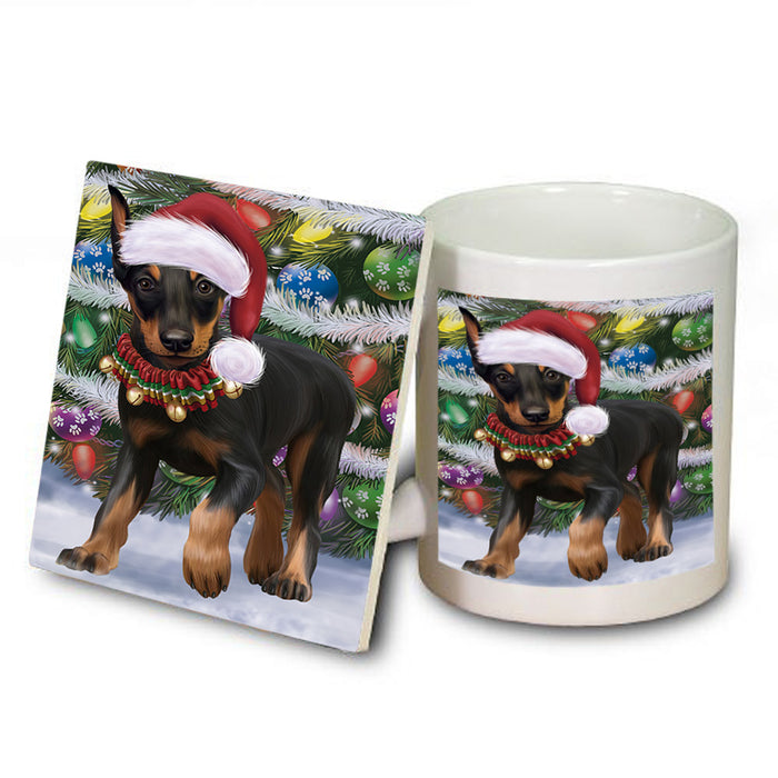 Trotting in the Snow Doberman Pinscher Dog Mug and Coaster Set MUC55431