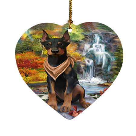 Scenic Waterfall Doberman Pinscher Dog Heart Christmas Ornament HPOR51882
