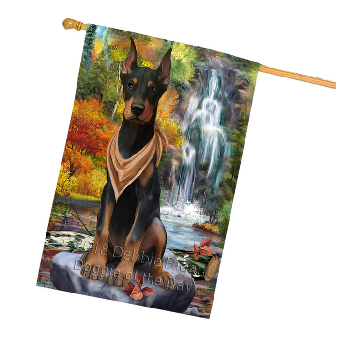 Scenic Waterfall Doberman Pinscher Dog House Flag FLG52015