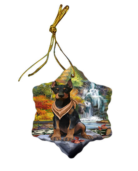 Scenic Waterfall Doberman Pinscher Dog Star Porcelain Ornament SPOR51873