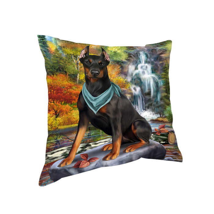 Scenic Waterfall Doberman Pinscher Dog Pillow PIL63896