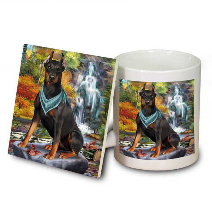 Scenic Waterfall Doberman Pinscher Dog Mug and Coaster Set MUC51875