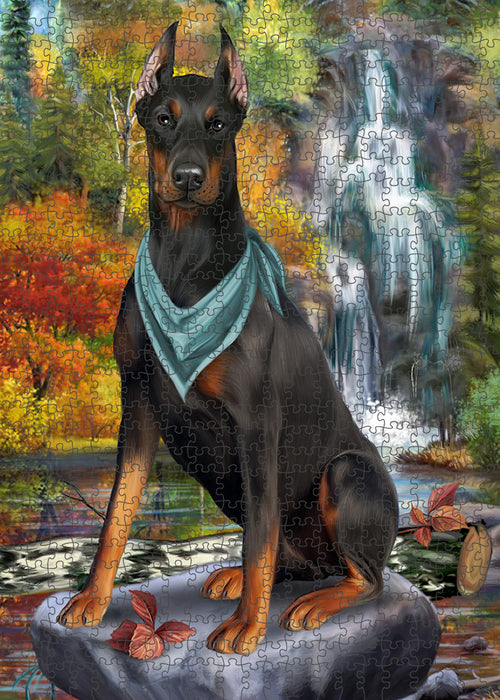 Scenic Waterfall Doberman Pinscher Dog Puzzle with Photo Tin PUZL59736