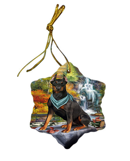 Scenic Waterfall Doberman Pinscher Dog Star Porcelain Ornament SPOR51874