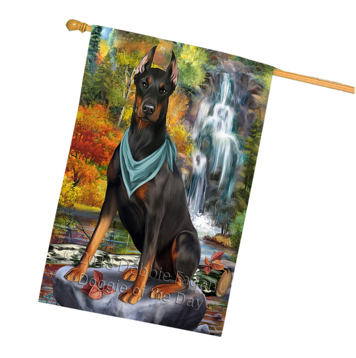 Scenic Waterfall Doberman Pinscher Dog House Flag FLG52016