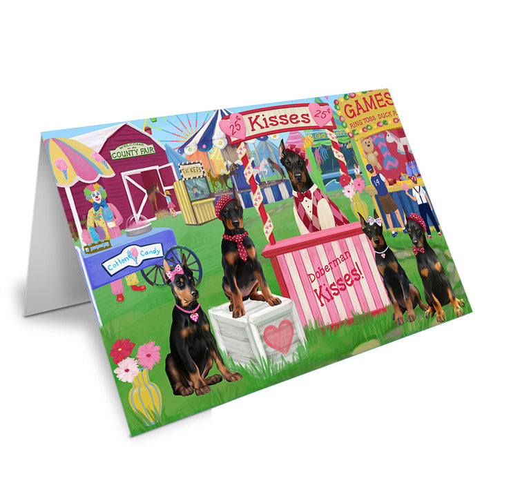 Carnival Kissing Booth Doberman Pinschers Dog Handmade Artwork Assorted Pets Greeting Cards and Note Cards with Envelopes for All Occasions and Holiday Seasons GCD72215