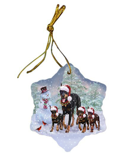Christmas Running Family Doberman Pinschers Dog Star Porcelain Ornament SPOR55824