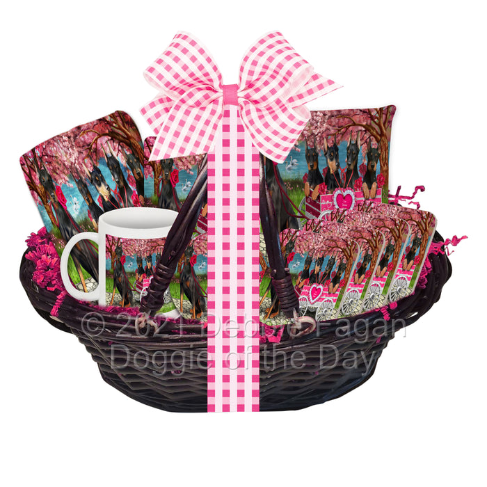 Mother's Day Gift Basket Doberman Pinscher Dogs Blanket, Pillow, Coasters, Magnet, Coffee Mug and Ornament