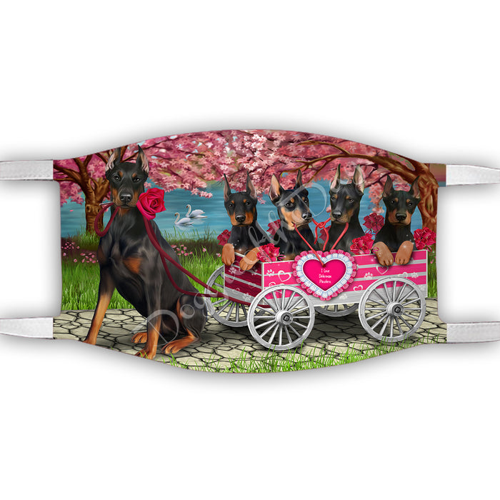 I Love Doberman Pinscher Dogs in a Cart Face Mask FM48143