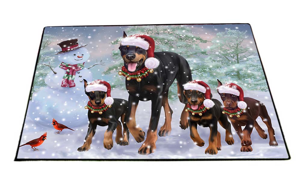 Christmas Running Family Doberman Pinschers Dog Floormat FLMS52827