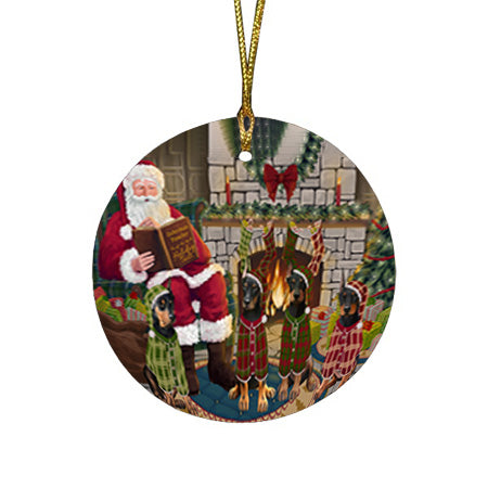 Christmas Cozy Holiday Tails Doberman Pinschers Dog Round Flat Christmas Ornament RFPOR55479