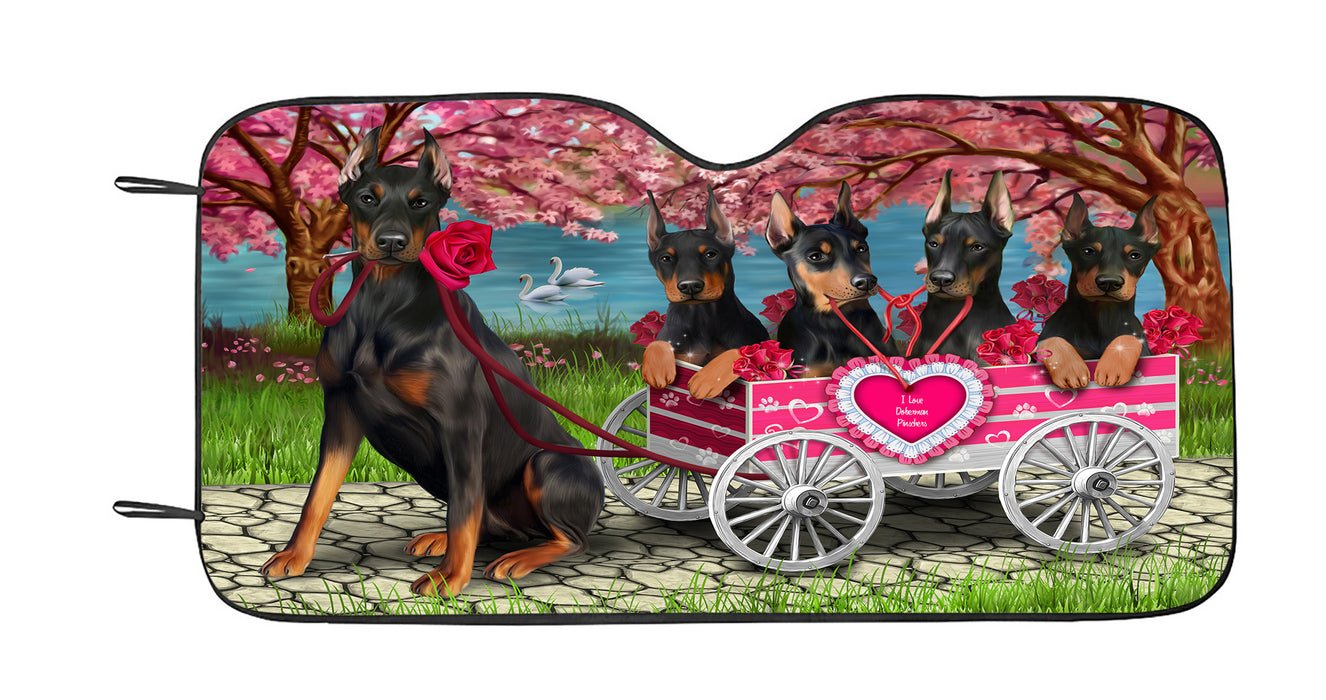 I Love Doberman Pinscher Dogs in a Cart Car Sun Shade