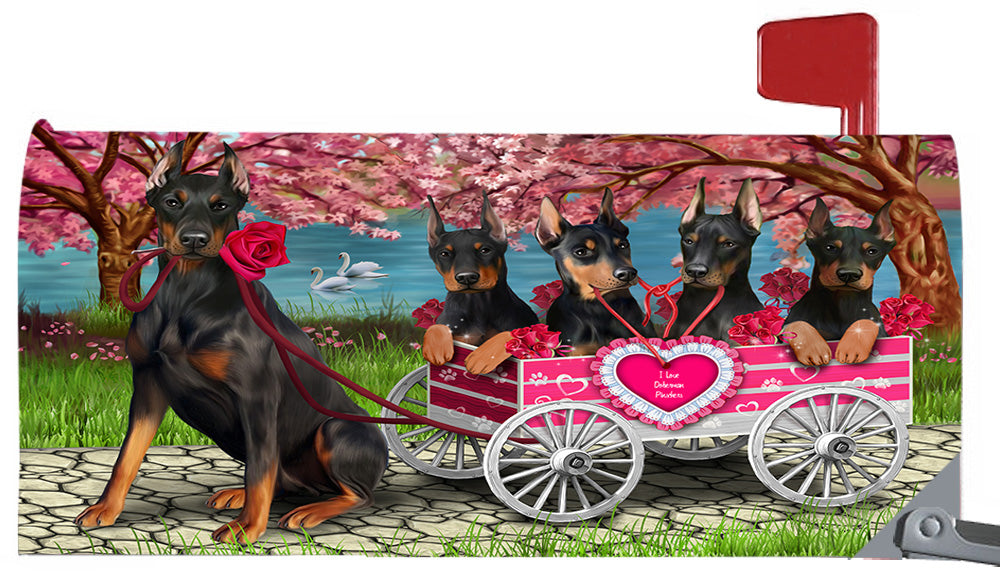 I Love Doberman Pinscher Dogs in a Cart Magnetic Mailbox Cover MBC48554