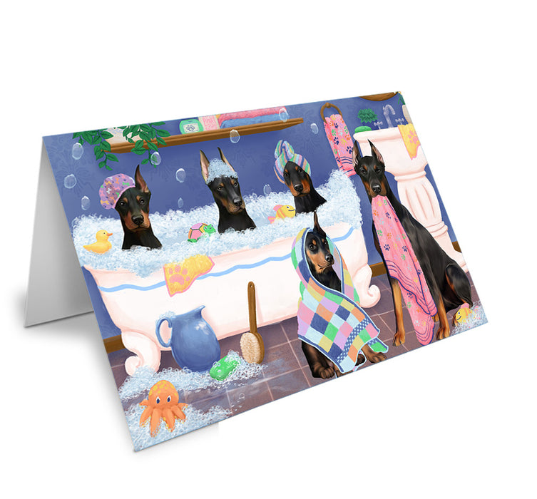 Rub A Dub Dogs In A Tub Doberman Pinschers Dog Handmade Artwork Assorted Pets Greeting Cards and Note Cards with Envelopes for All Occasions and Holiday Seasons GCD74876