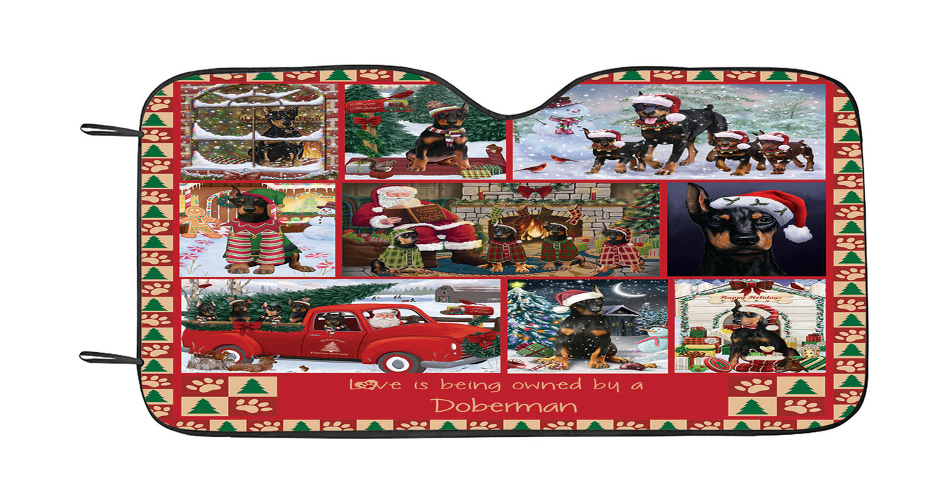 Love is Being Owned Christmas Doberman Dogs Car Sun Shade