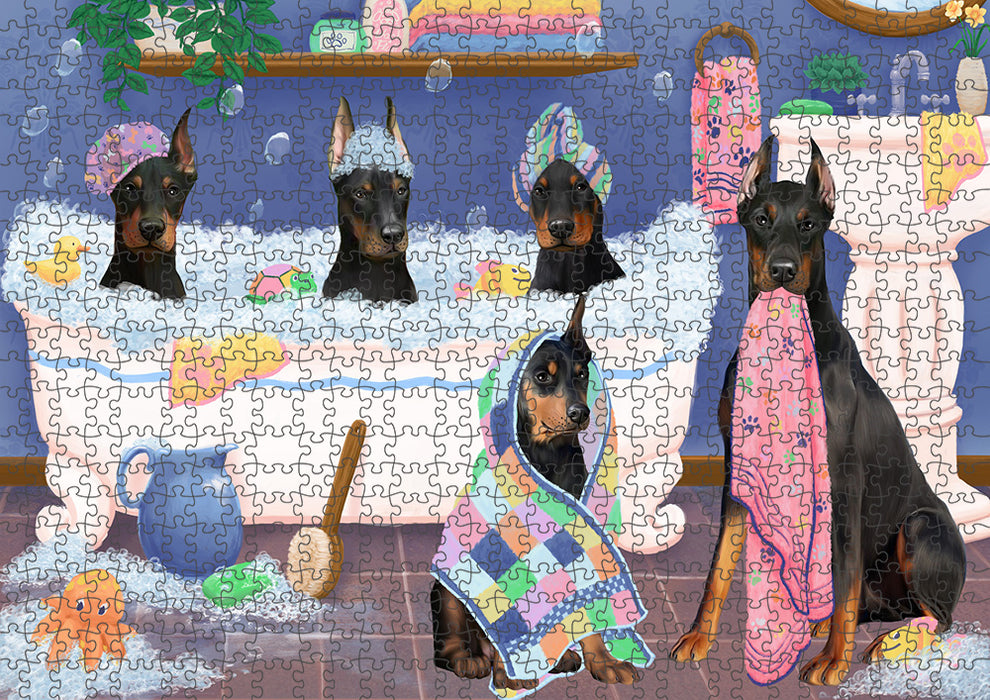 Rub A Dub Dogs In A Tub Doberman Pinschers Dog Puzzle with Photo Tin PUZL95348